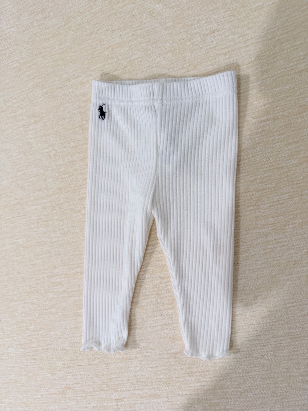 Ralph Lauren White Ribbed Baby Leggings with Pony Logo